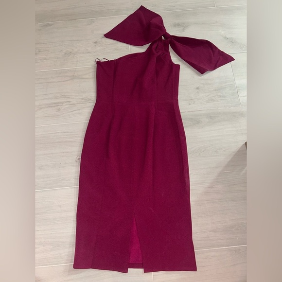 NEW Dress The Population Tiffany One Shoulder Dark Magenta Midi Dress SIZE L - Picture 4 of 10